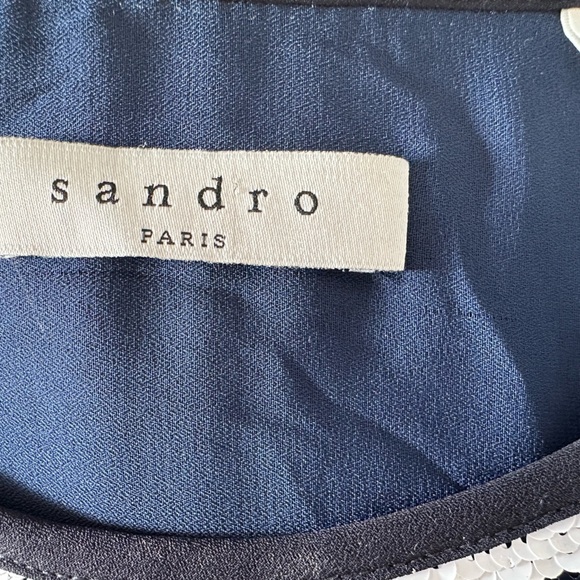 SANDRO Paris Sequin Striped Slightly Cropped fully lined top XS S - Picture 5 of 8